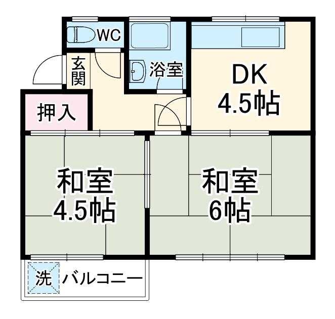 ソシアY(2DK/2階)の間取り写真