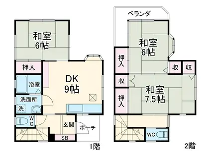東武鉄道野田線 七里駅 徒歩16分 2階建 築21年(3DK)の間取り写真