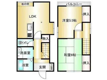 東海道本線 塚本駅 徒歩12分 2階建 築50年(2LDK)の間取り写真