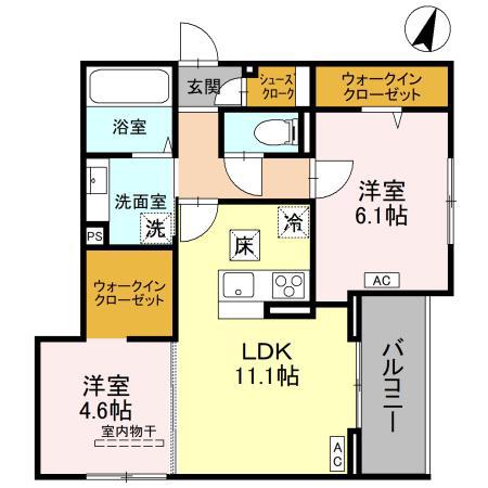 アドラブール B棟(2LDK/1階)の間取り写真