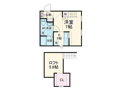 PRIMA ART 海老名(1K/1階)の間取り写真