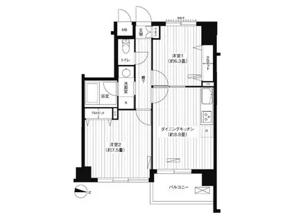 シャン・ド・フルール(2DK/3階)の間取り写真