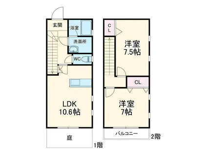メゾネット・セントポーリア(2LDK/1階)の間取り写真