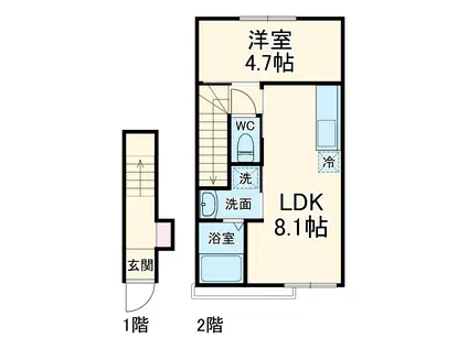 北区本郷町アパート(1LDK/2階)の間取り写真