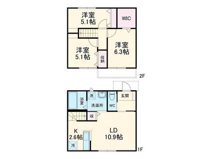 埼玉新都市交通 東宮原駅 徒歩6分 2階建 築3年(3LDK)の間取り写真