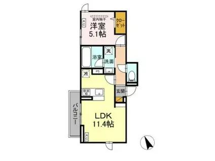 DーZEPHYR(1LDK/2階)の間取り写真