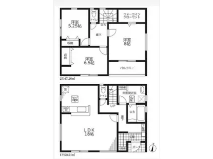 東武伊勢崎・大師線 北春日部駅 徒歩15分 2階建 築1年(3LDK)の間取り写真