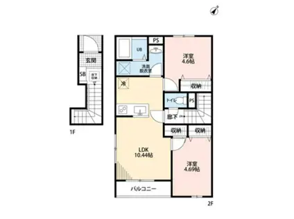 リーブルファイン南桜井Ⅵ(2LDK/2階)の間取り写真