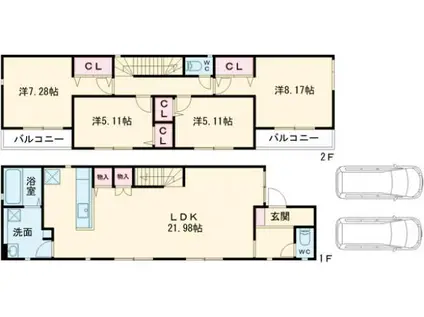 鹿児島本線 笹原駅 徒歩4分 築1年(4LDK)の間取り写真
