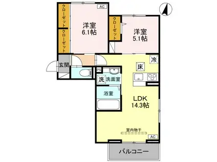 LUNA(2LDK/1階)の間取り写真