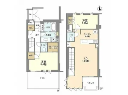 瀬田の杜 GARDEN & TERRACE W棟(2LDK/1階)の間取り写真