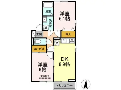 リヴェール(2DK/2階)の間取り写真