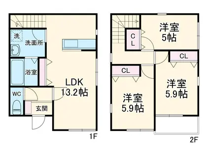 名鉄三河線 重原駅 徒歩9分 2階建 築1年(3LDK)の間取り写真