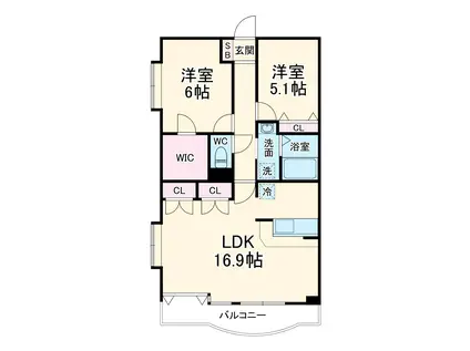 グランベルデ北原台(2LDK/4階)の間取り写真