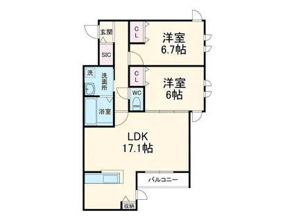 リアンコート(2LDK/3階)の間取り写真