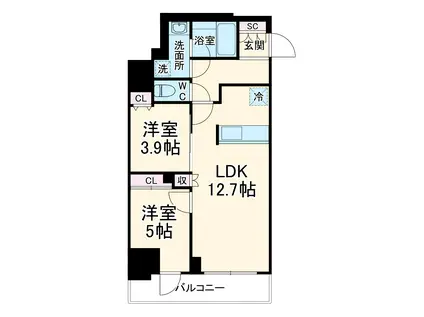 グランカーサ船堀Ⅱ(2LDK/9階)の間取り写真