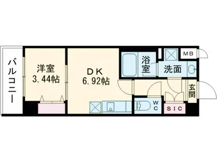 阪急電鉄京都線 西京極駅 徒歩17分 7階建 新築(1DK/3階)の間取り写真