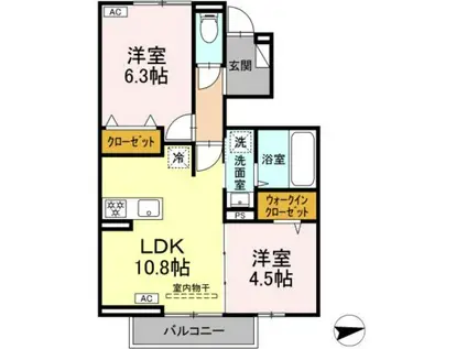 エスシュペリュールヴィラージュ(2LDK/1階)の間取り写真