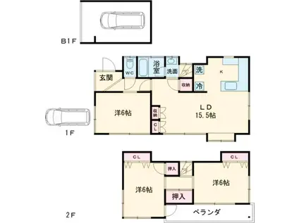 中央本線 国立駅 徒歩17分 3階建 築57年(3LDK)の間取り写真