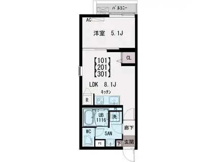 イクシオ高野台(1LDK/3階)の間取り写真