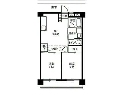 上尾根貝戸団地8号棟(2DK/5階)の間取り写真