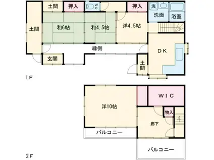 両毛線 栃木駅 徒歩13分 2階建 築64年(4SDK)の間取り写真