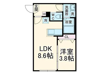 CONTEL 湊町(1LDK/3階)の間取り写真