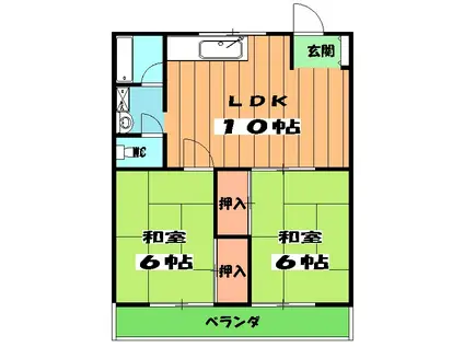 ハイツ西裏(2LDK/1階)の間取り写真