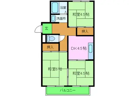 ライズイングマンション C棟(3DK/1階)の間取り写真