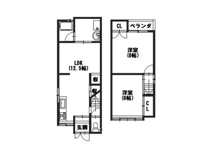 東海道本線 向日町駅 徒歩37分 2階建 築36年(2LDK)の間取り写真