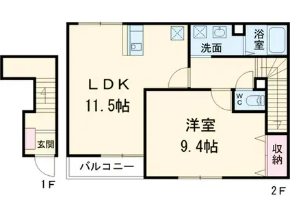 グリューネ ハウス(1LDK/2階)の間取り写真