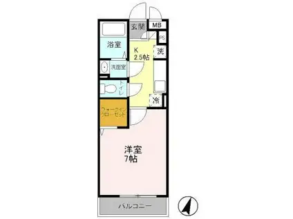 パピヨン八王子みなみ野(1K/2階)の間取り写真