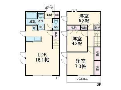 相模鉄道本線 鶴ケ峰駅 徒歩15分 2階建 築1年(3LDK)の間取り写真