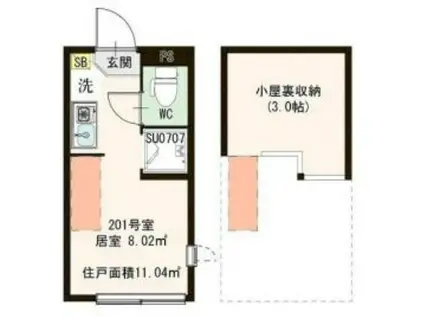 ハーモニーテラス南馬込(ワンルーム/2階)の間取り写真