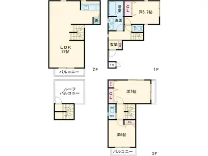 東急大井町線 緑が丘駅(東京) 徒歩4分 3階建 築18年(3LDK)の間取り写真