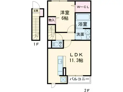 メゾンK2(1LDK/2階)の間取り写真