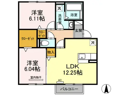 ムーンライトB棟(2LDK/1階)の間取り写真