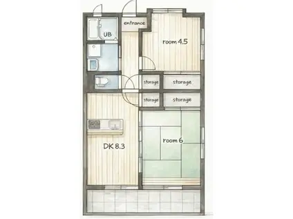 ヒルズ小名川WINGΒ(2DK/3階)の間取り写真