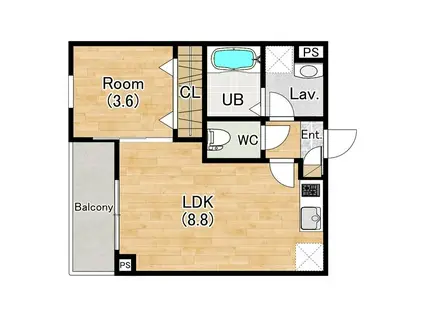 ジーメゾン清洲グレイス(1LDK/2階)の間取り写真