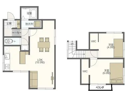 埼玉高速鉄道 鳩ケ谷駅 徒歩29分 2階建 築49年(2LDK)の間取り写真