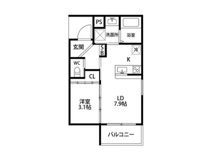レシオス京都西院(1LDK/2階)の間取り写真