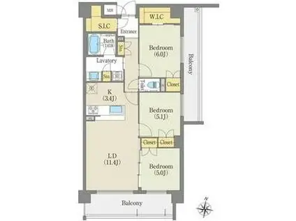 ヒヴィ・カーサ瑞穂(3LDK/3階)の間取り写真
