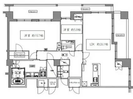 天神プレイスウエスト(2SLDK/17階)の間取り写真