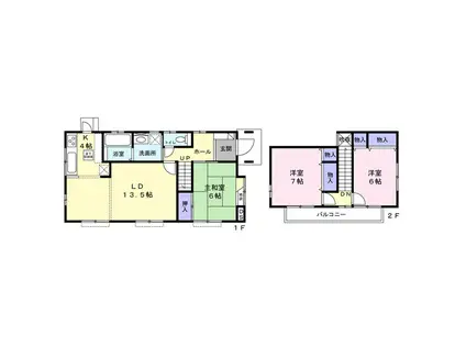 久留里線 小櫃駅 徒歩12分 2階建 築27年(3LDK)の間取り写真
