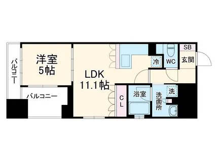 リーガル西長堀Ⅱ(1LDK/3階)の間取り写真