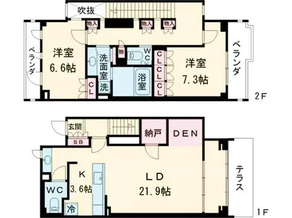 瀬田の杜 GARDEN&TERRACE C棟(2LDK/1階)の間取り写真