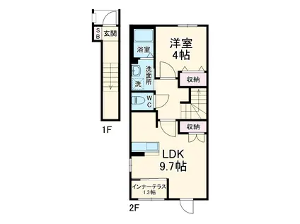 シェルル・スターテラス若林町(1LDK/2階)の間取り写真