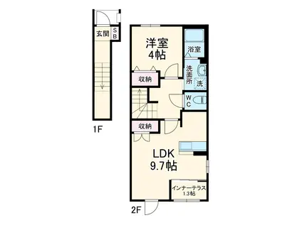 シェルル・スターテラス若林町(1LDK/2階)の間取り写真