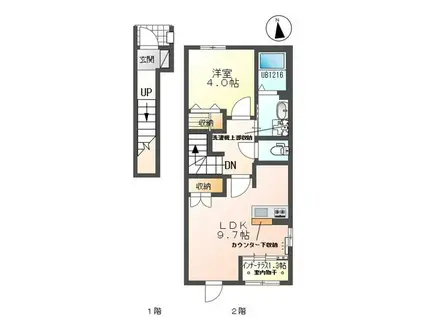 シェルル・スターテラス若林町(1LDK/2階)の間取り写真