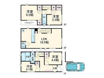武蔵野線 西浦和駅 徒歩22分 3階建 築2年(4LDK)の間取り写真